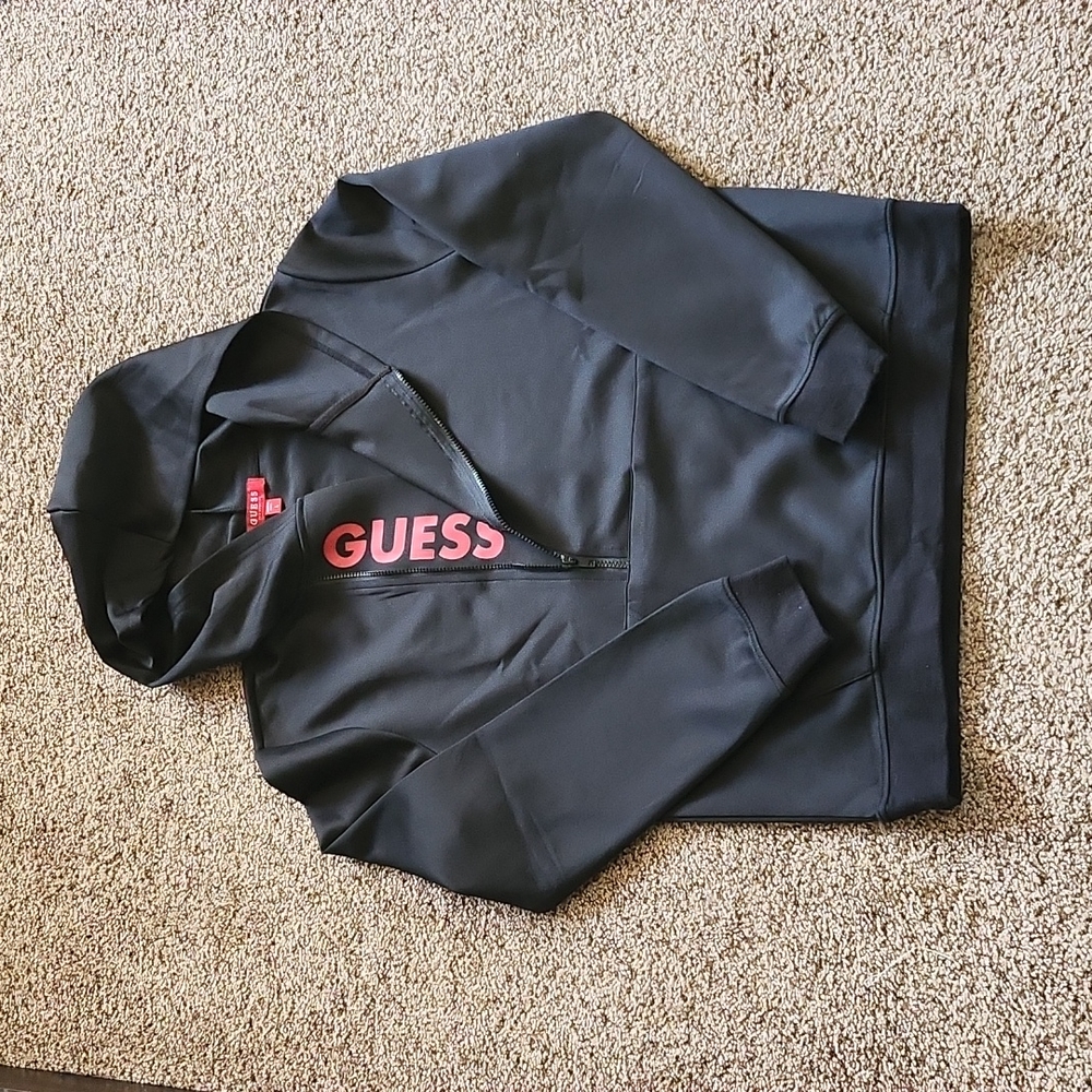 Guess Black Hoodie Sweater with Pink Logo